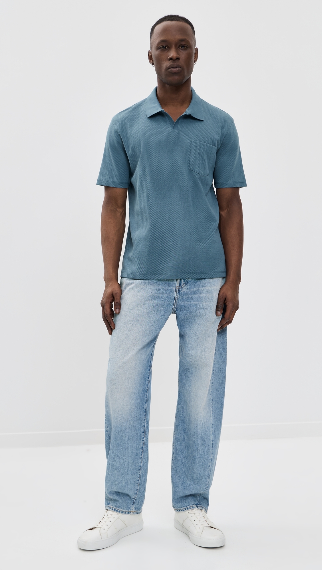 Johnny Collar Shirt Uniform Blue
