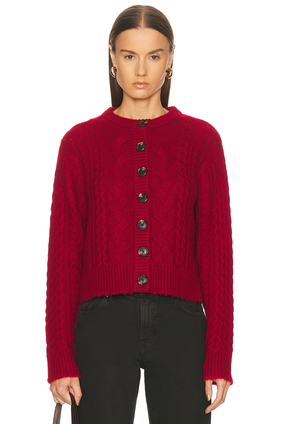 RE/DONE Cable Cardigan in Red