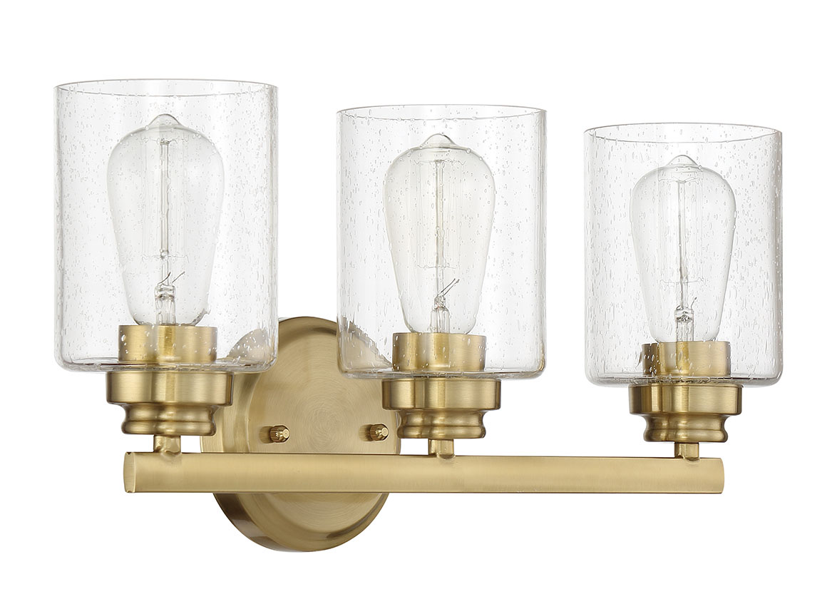 Satin Brass Three Light Vanity from the Bolden Collection