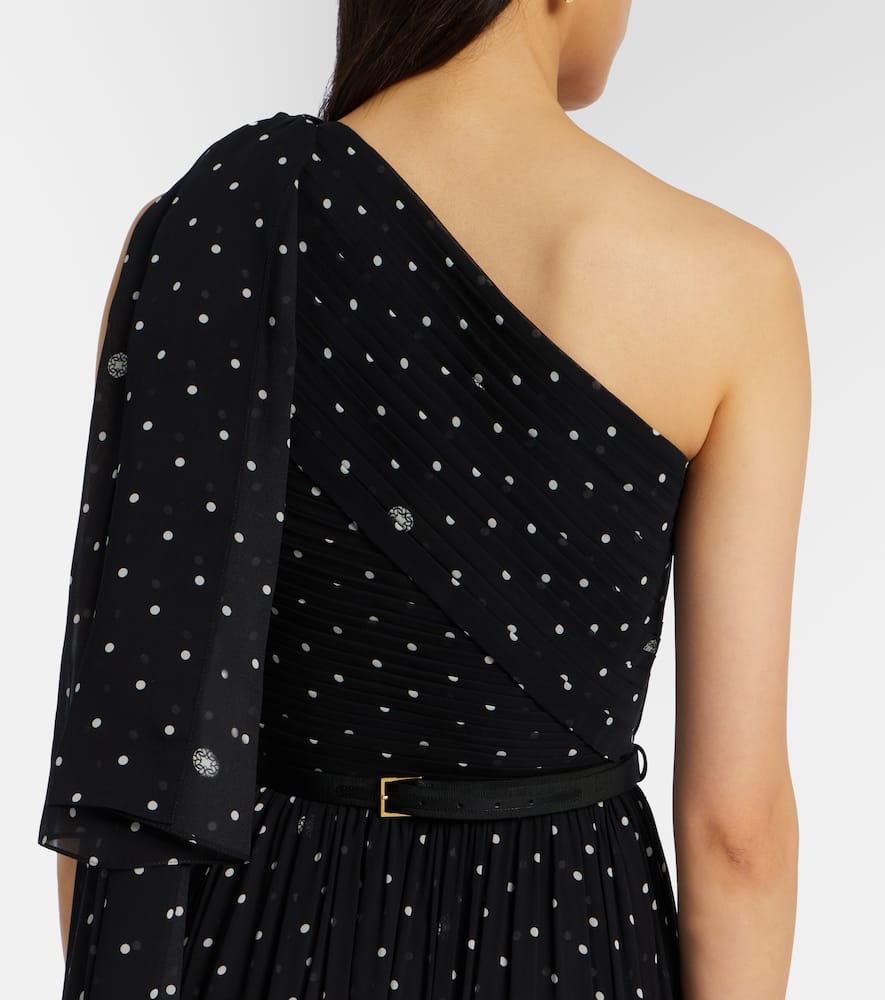 Polka-dot one-shoulder gown