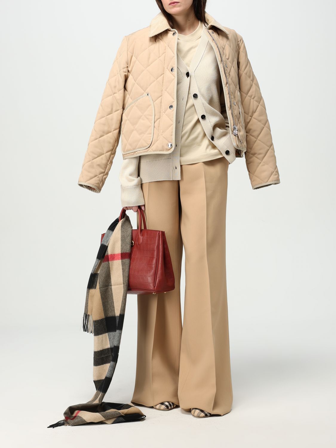 Quilted classic-collar jacket - Neutrals