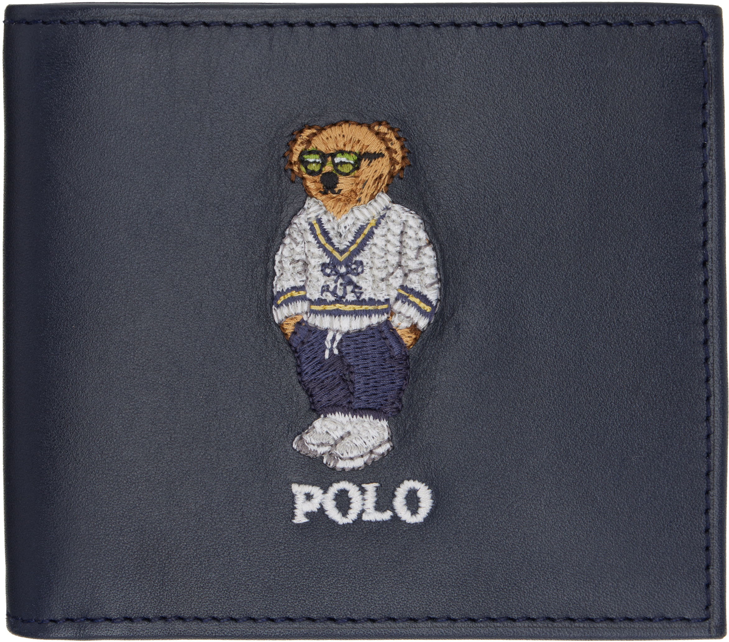 Polo Ralph Lauren Navy Bear Leather Billfold Wallet