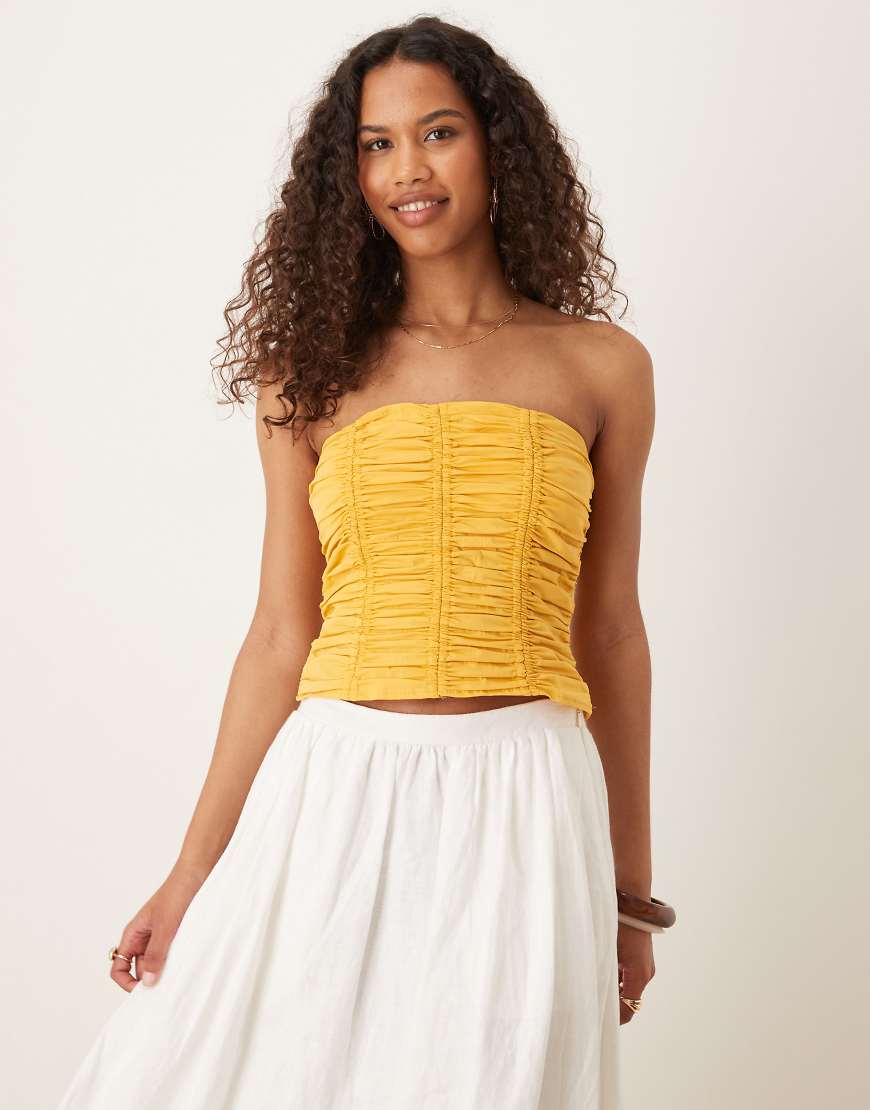 Ruched bandeau top in sunset yellow