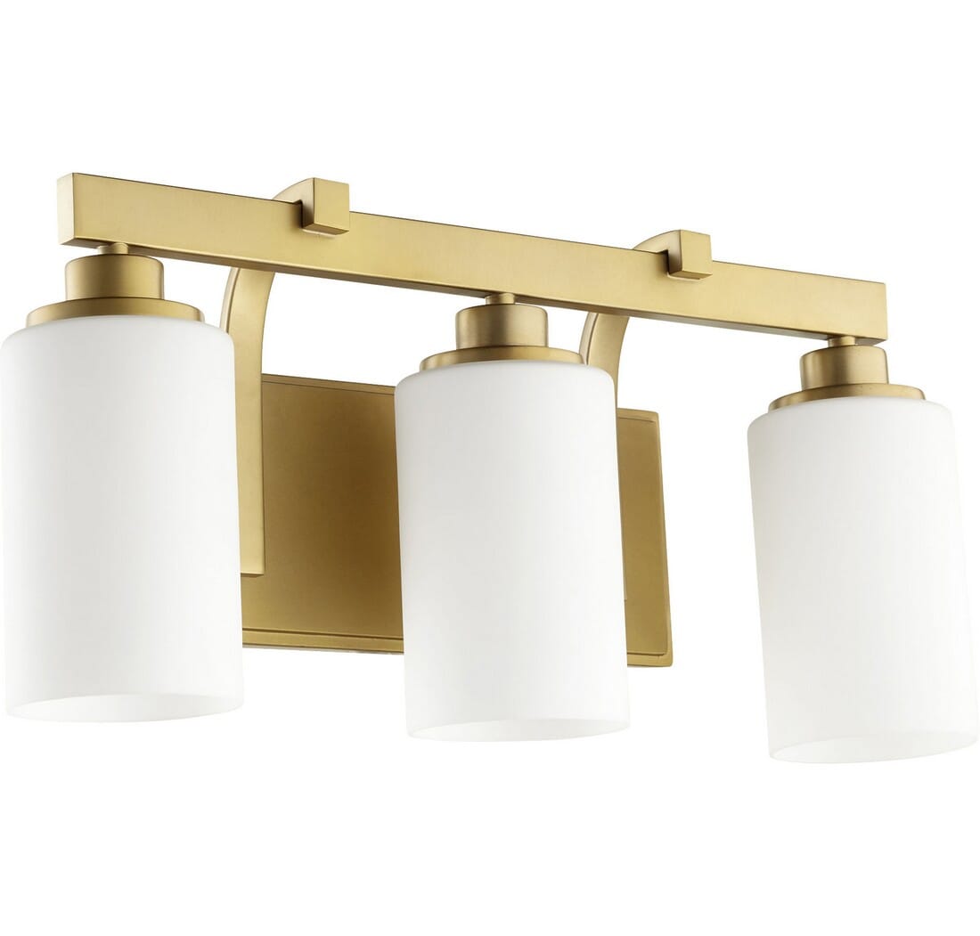 Quorum Lancaster 3-Light 10" Bathroom Vanity Light in Aged Bra
