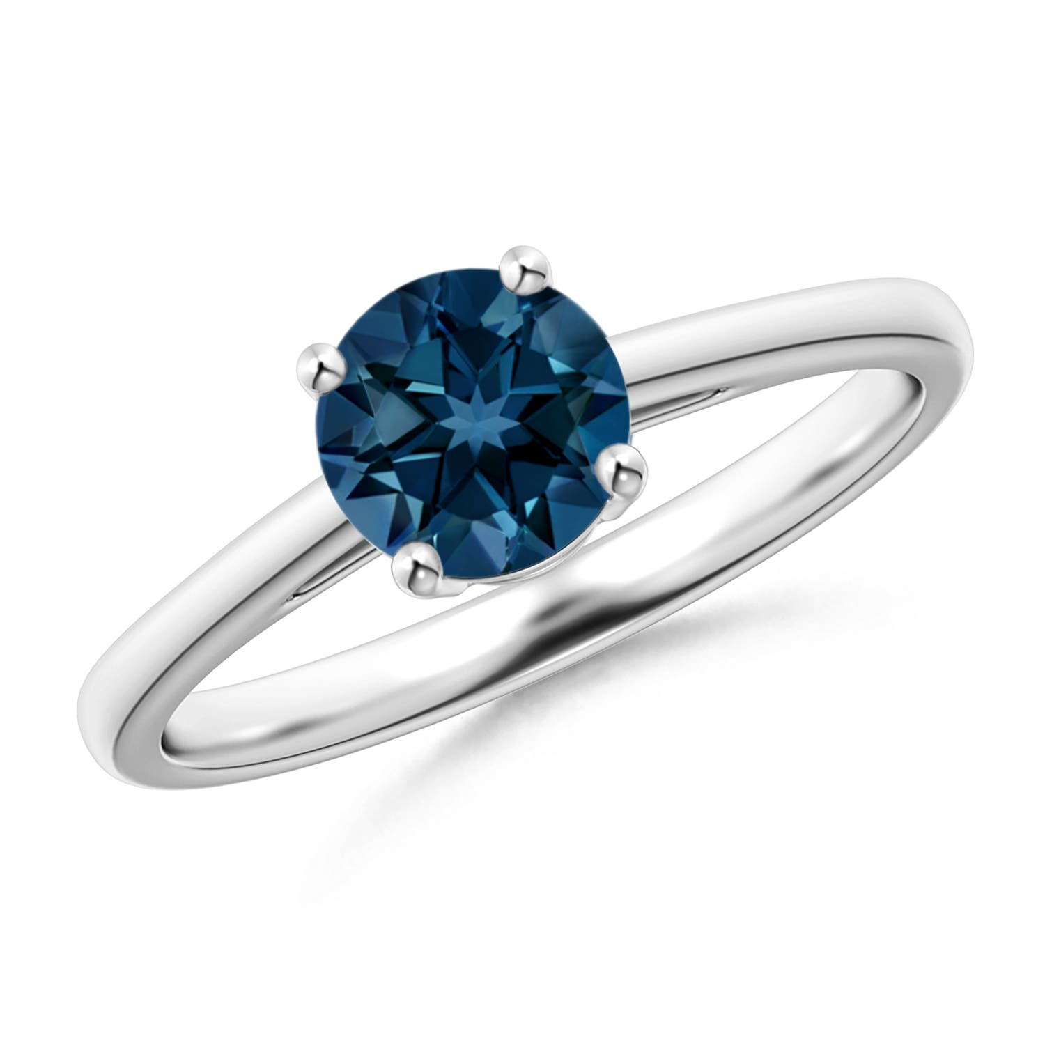 Angara 0.95 Carat Classic Prong-Set Round London Blue Topaz Solitaire Ring in Platinum