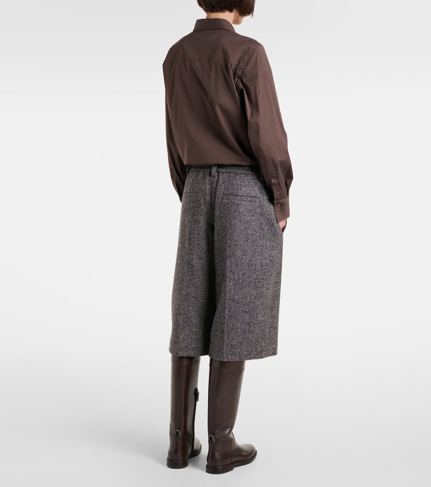 Herringbone wool-blend shorts