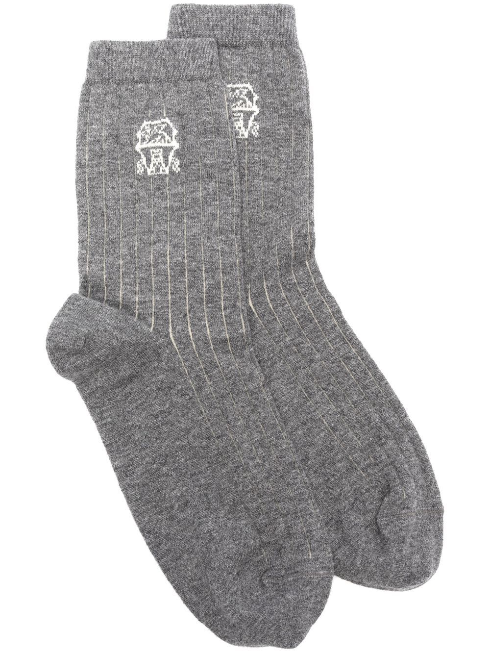 Intarsia-knit cashmere socks - Grey