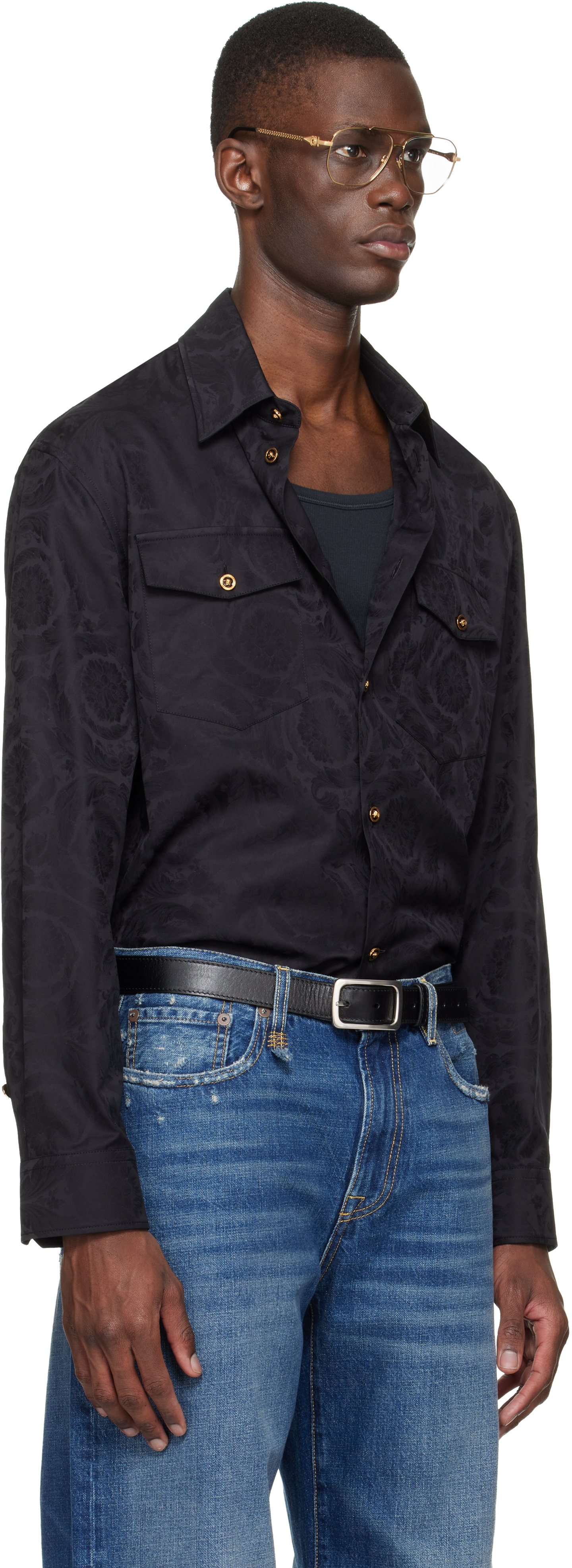 Black Jacquard Cotton-Poplin Shirt