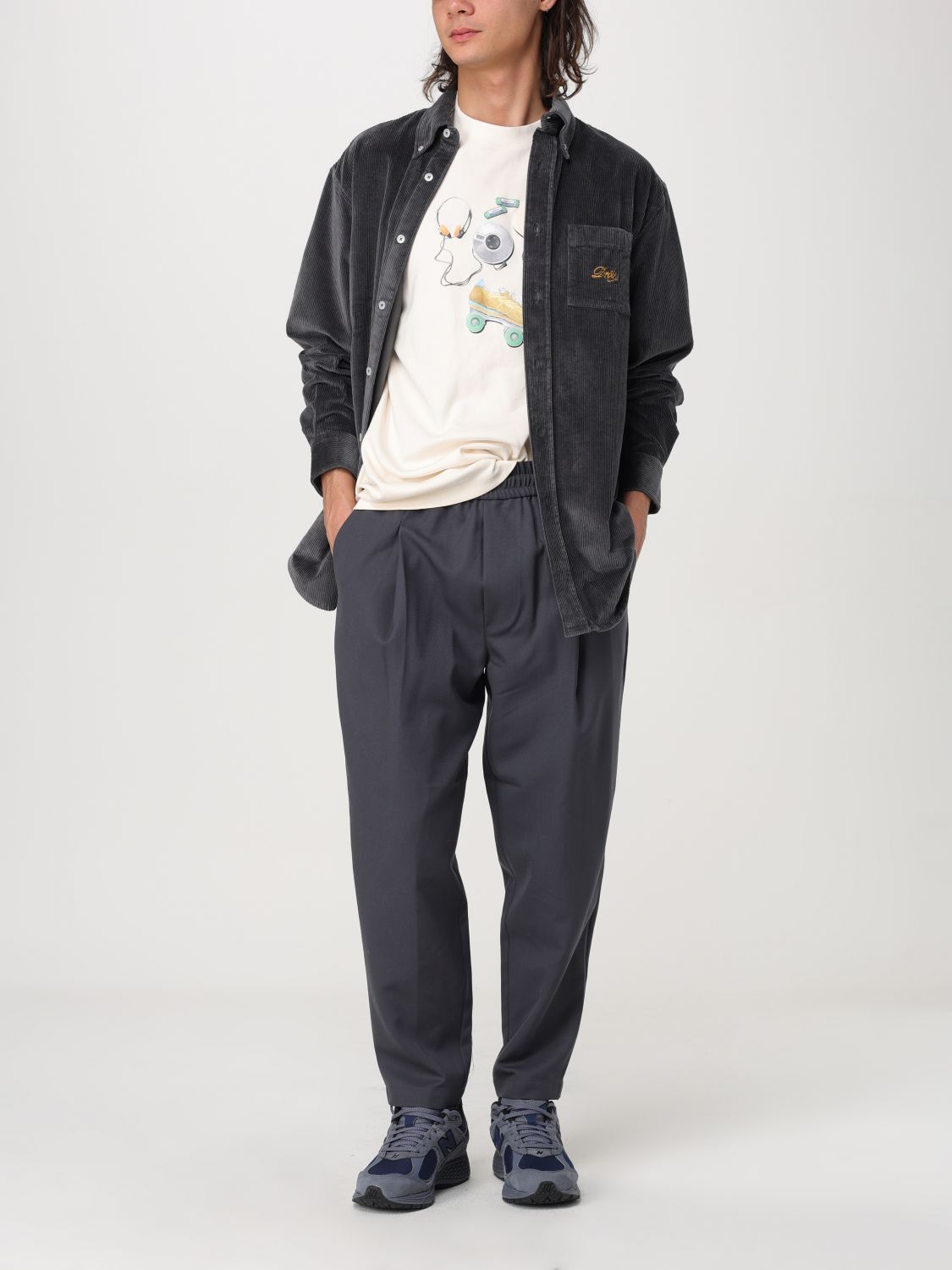 Embroidered-logo corduroy shirt - Grey