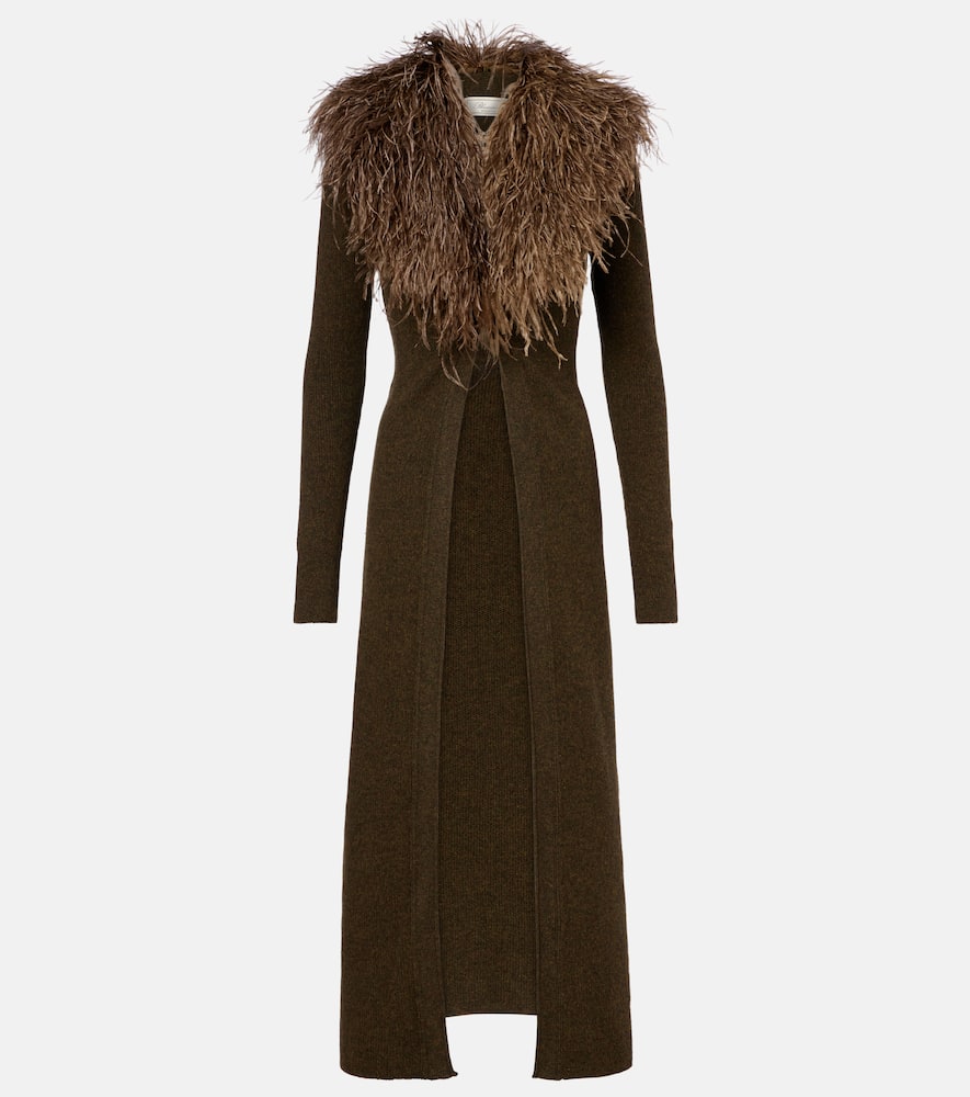 Feather-trimmed wool cardigan