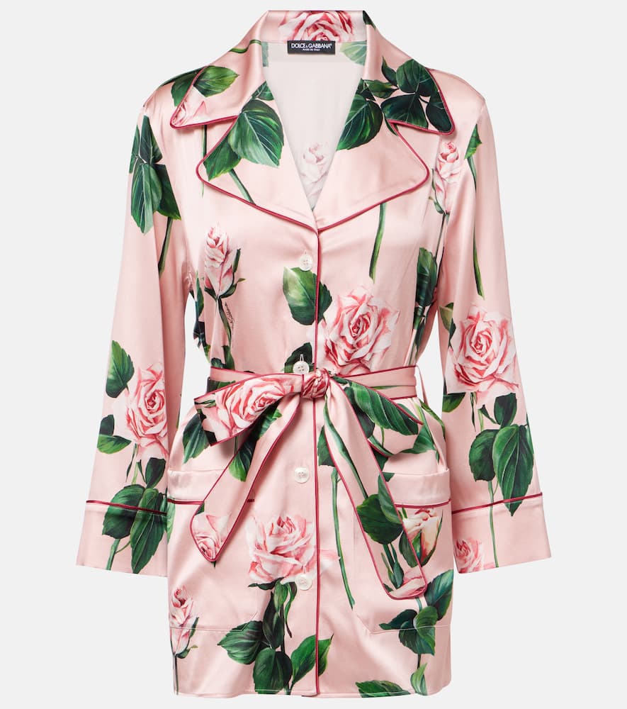 Floral silk-blend satin blouse