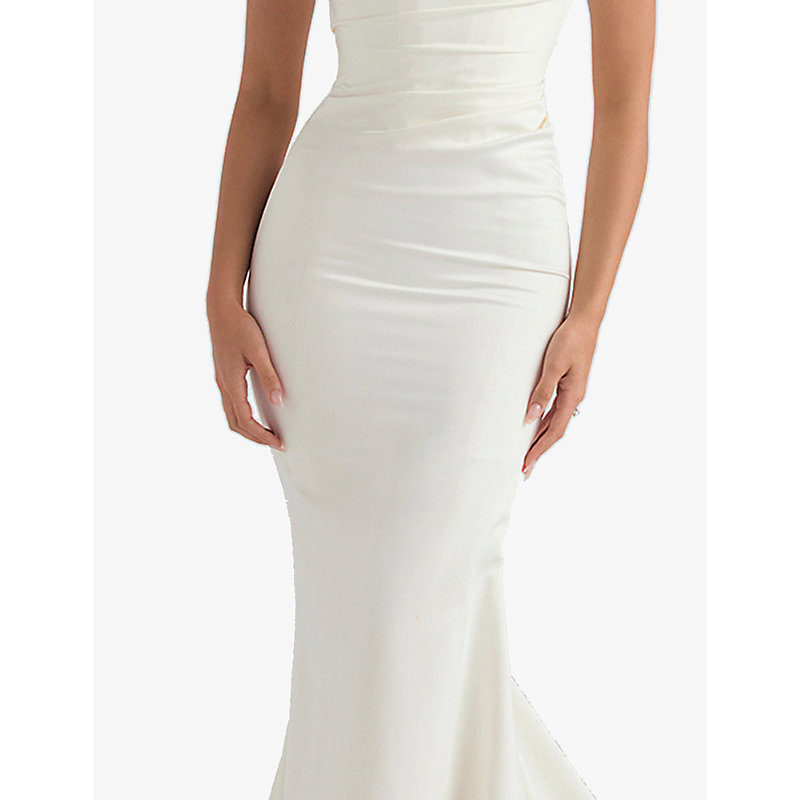 Womens Off White Emilie Cowl-neckline Satin Bridal Gown