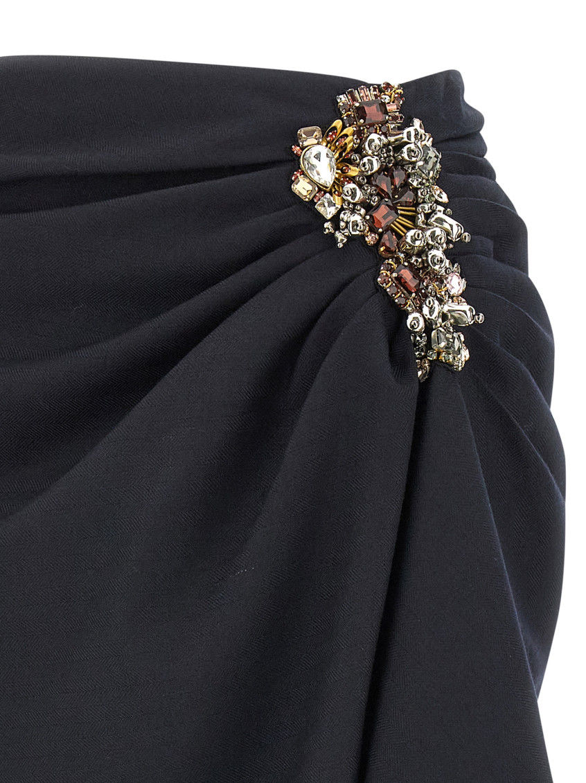 Navy Blue Draped Skirt With Brooch Skirts Blue