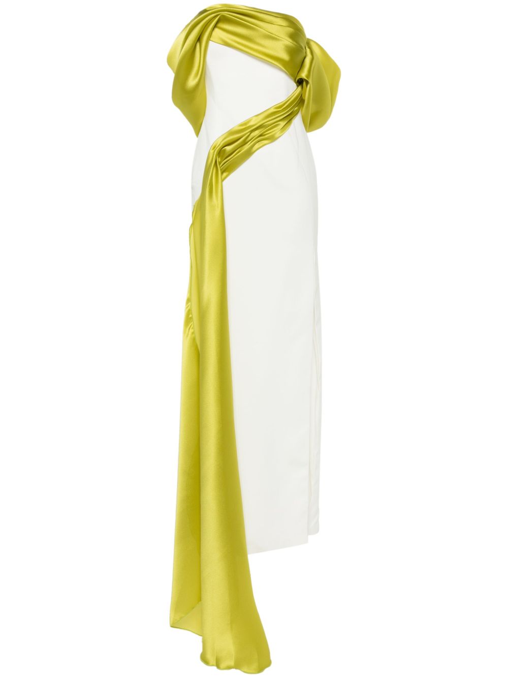 Colour-block side-slit gown - White