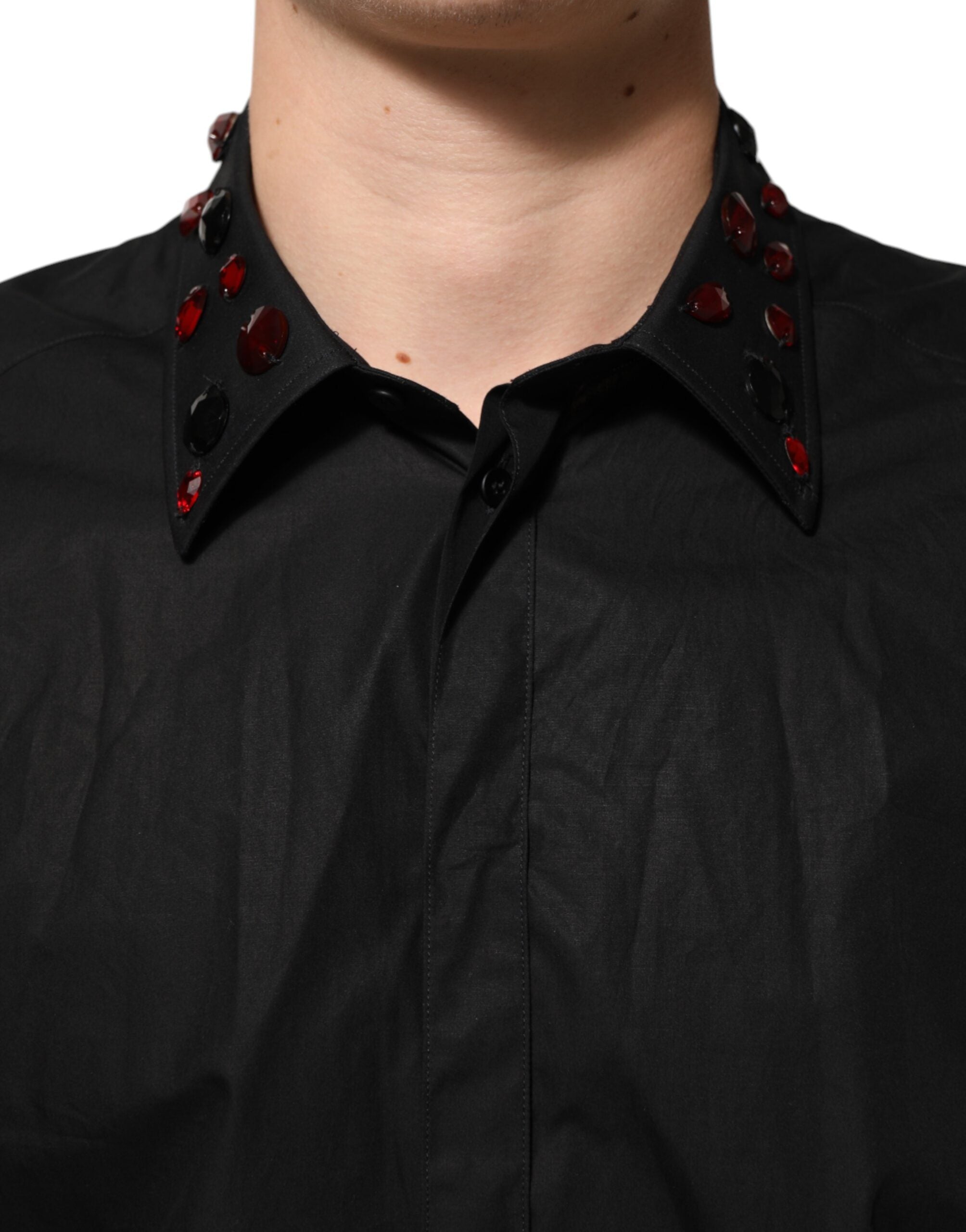 Red Embellished Collar Cotton Shirt — Black