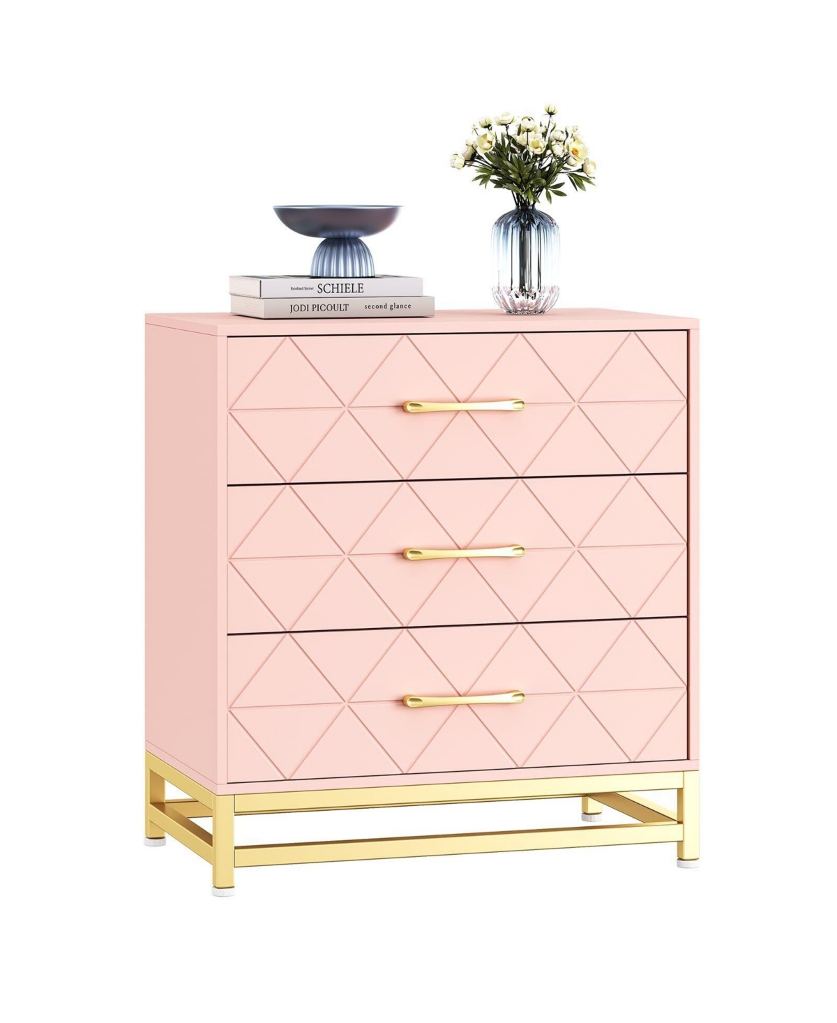 3 Drawer Dresser for Bedroom, Modern Wood Dressers Chest of Drawers with Storage - Pink