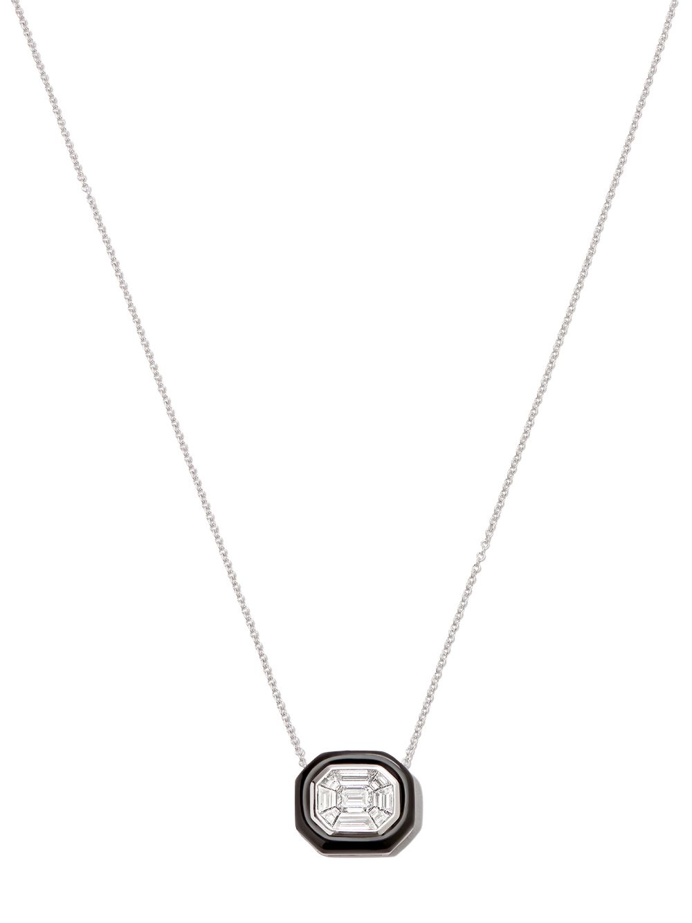 18kt white gold diamond and enamel necklace - Silver