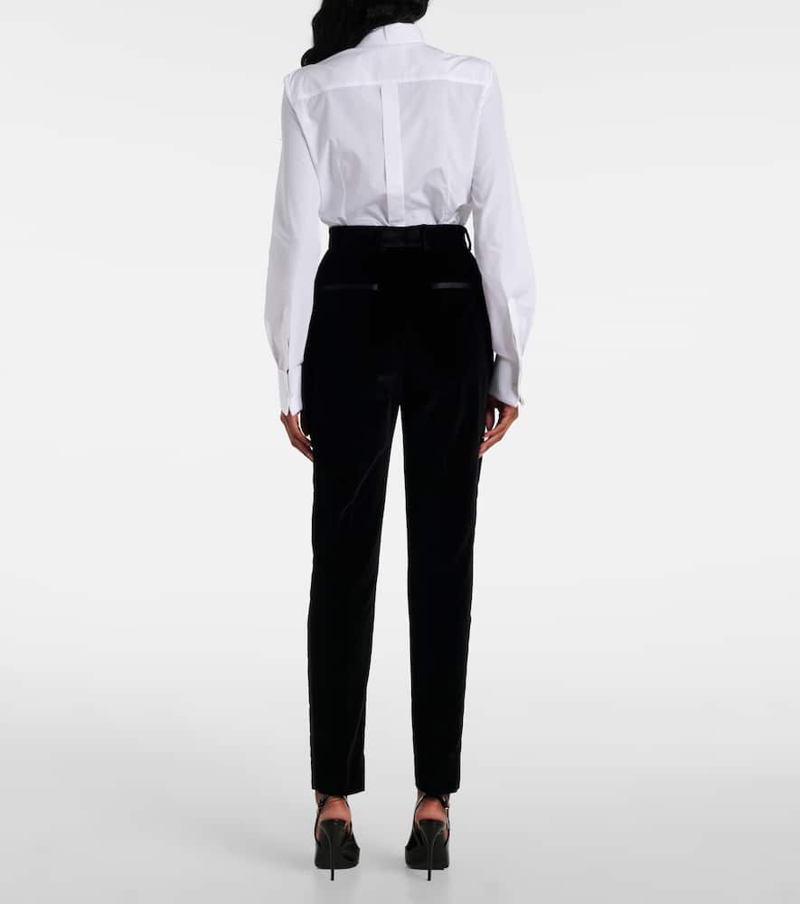 High-rise cotton-blend velvet tuxedo pants