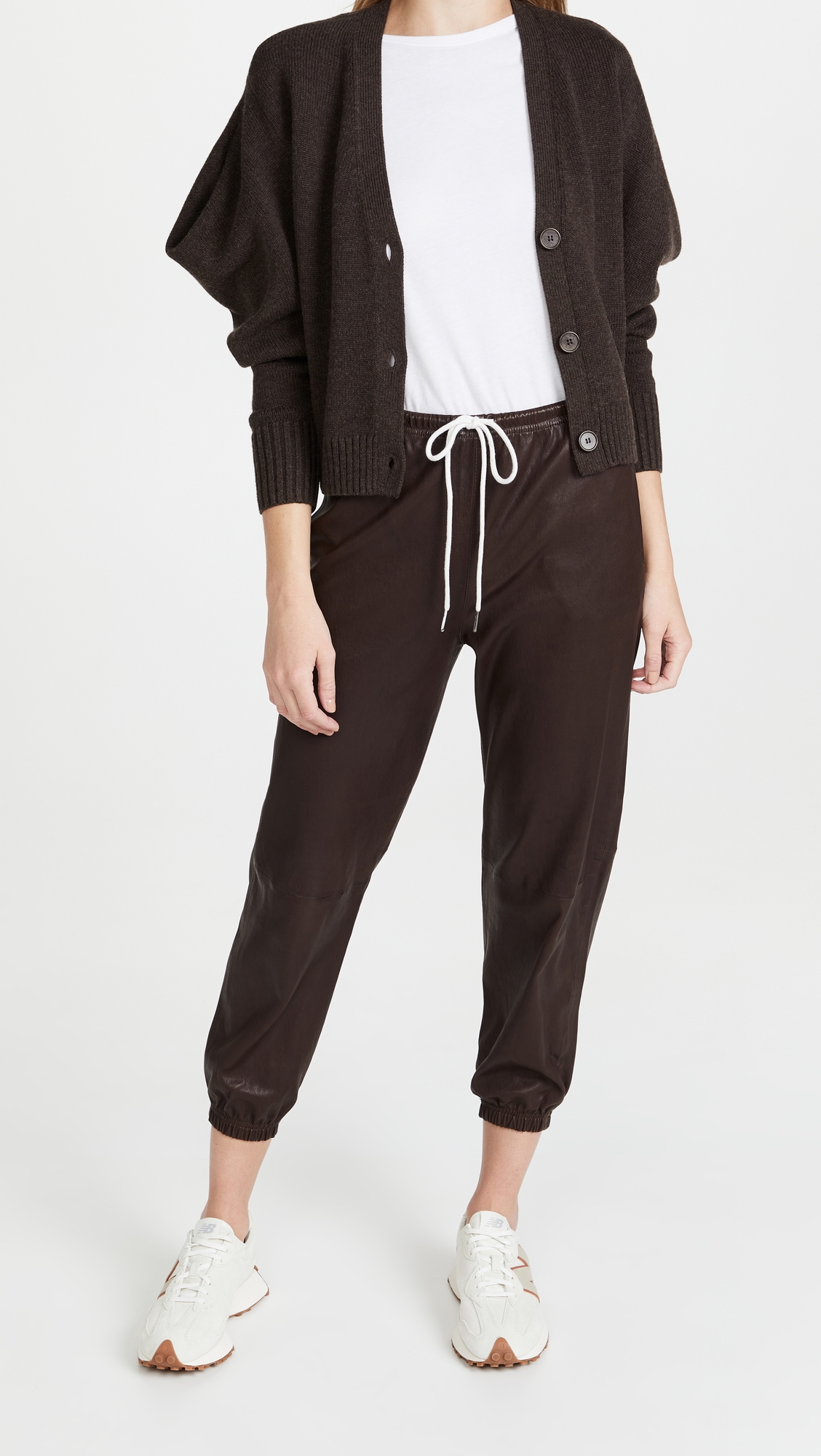 Leather Drawstring Joggers Dark Chocolate