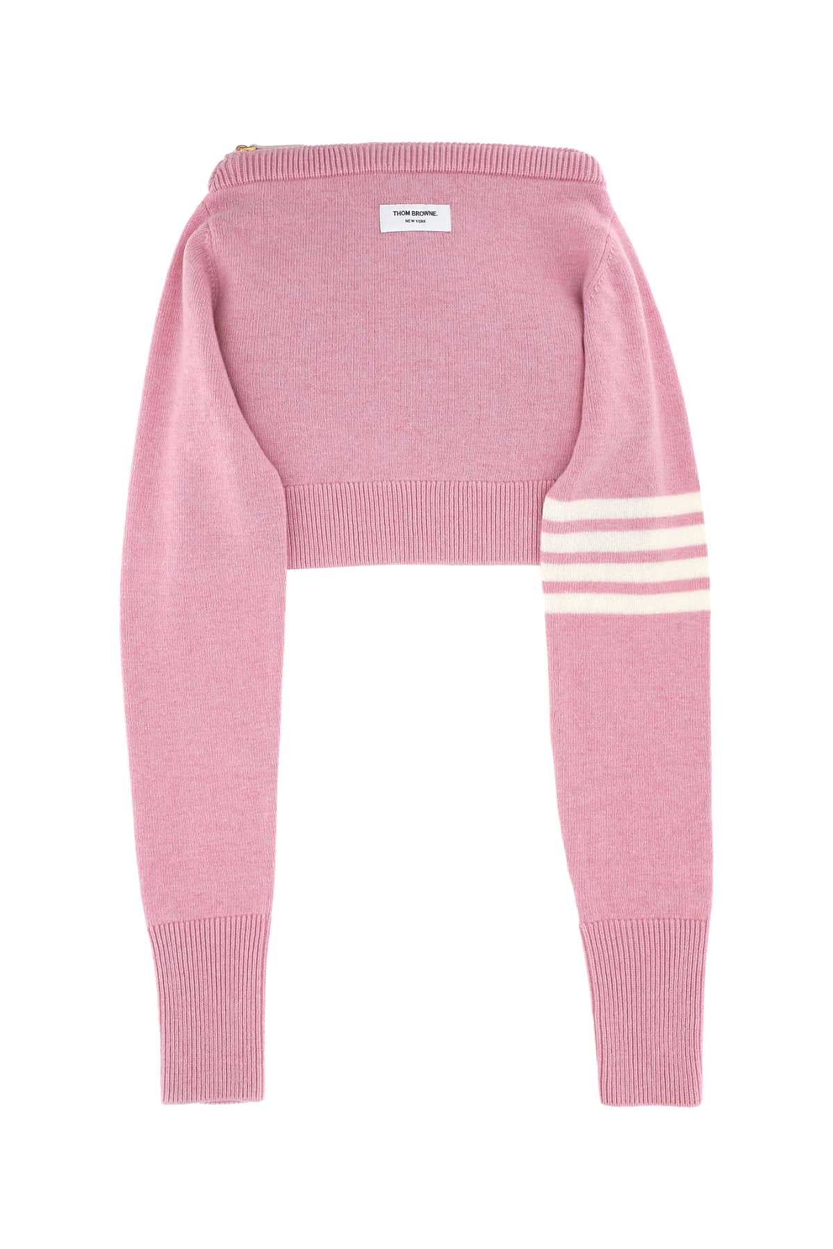 Cropped Merino Wool with Striped Trim Sweater — Pink