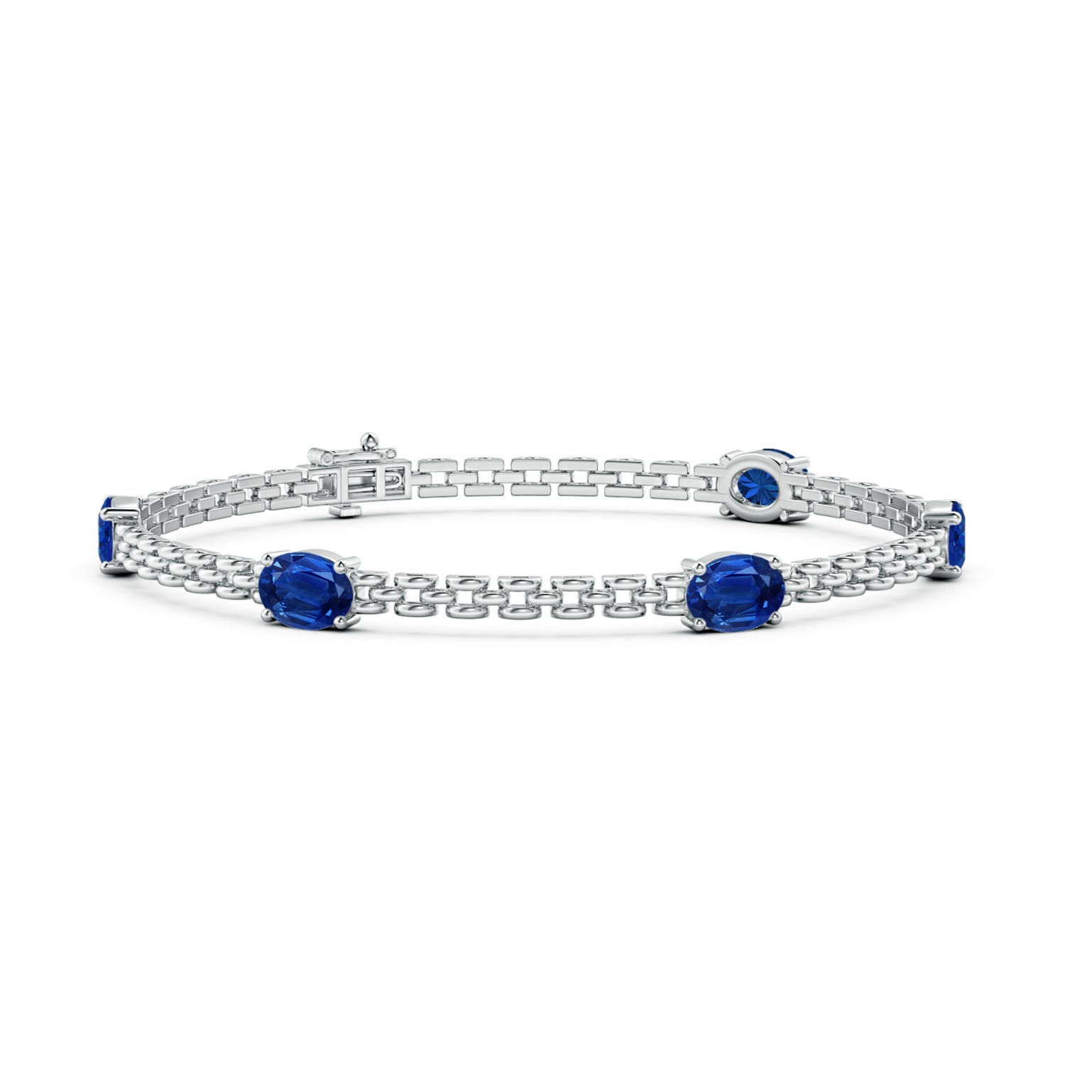 Angara 4.25 Carats Five Stone Oval Sapphire Station Link Bracelet in 14K White Gold