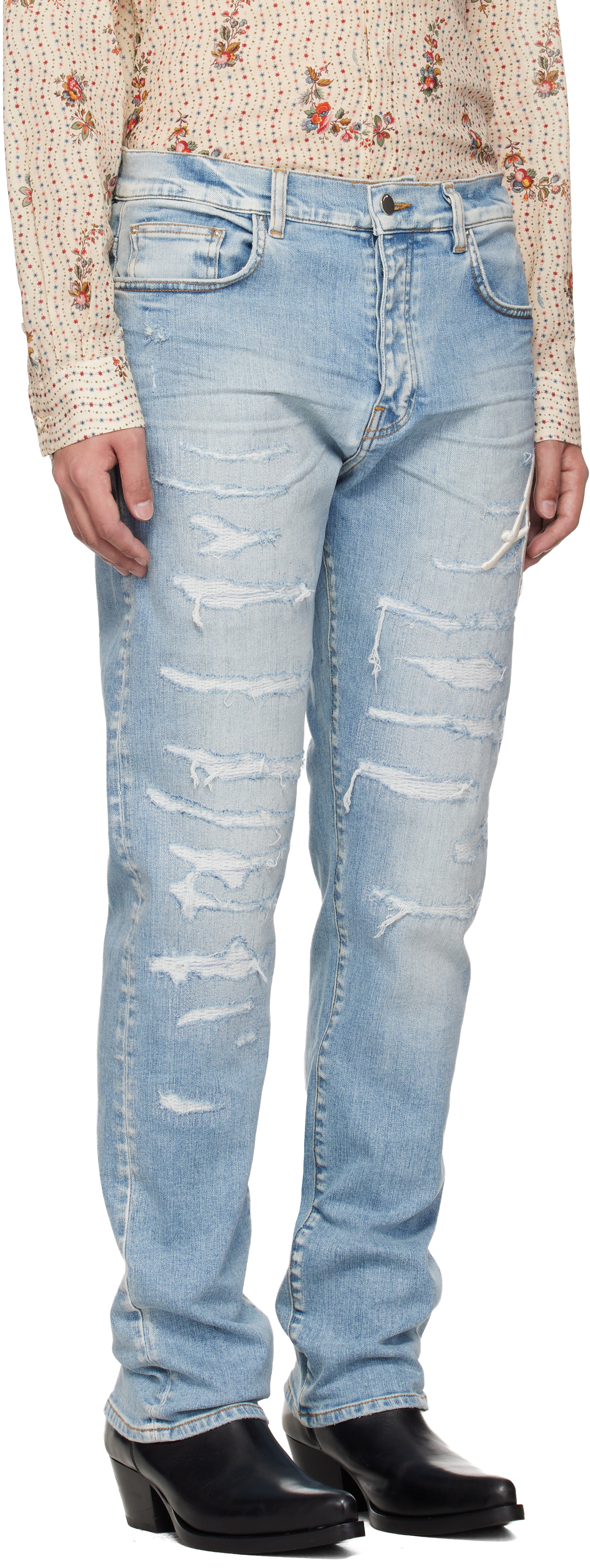 Blue '' Repaired Slim Jeans