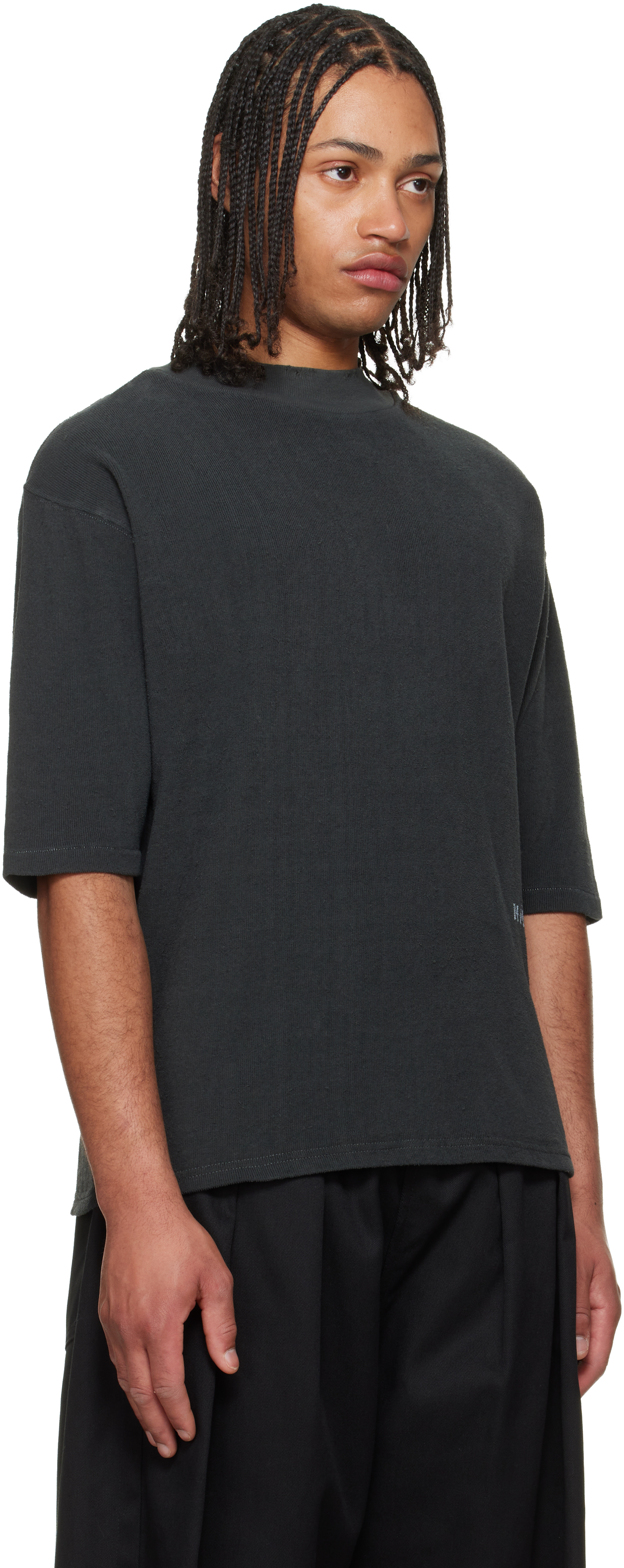 Gray Distressed Cotton Terry T-shirt