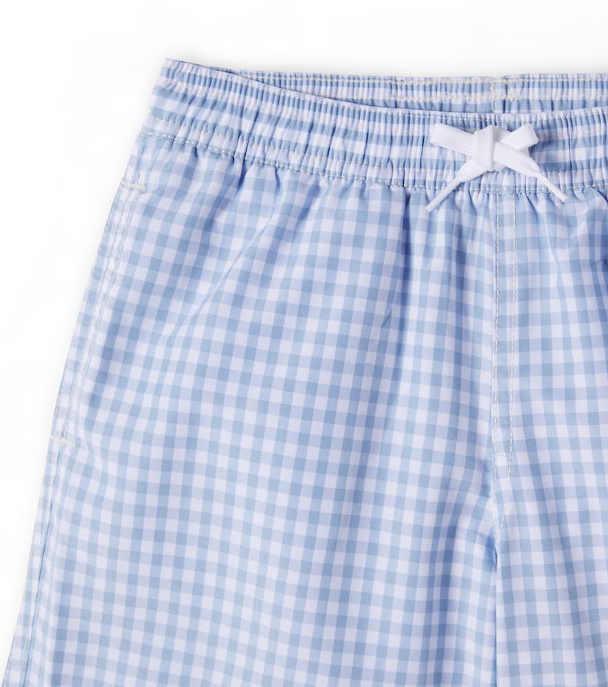 Traveler checked swim trunks