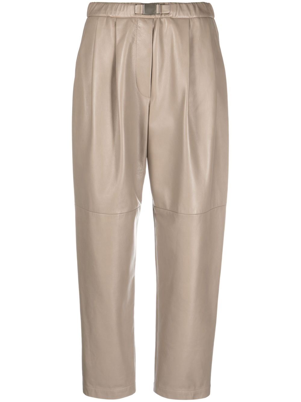 Cropped tapered leather trousers - Neutrals