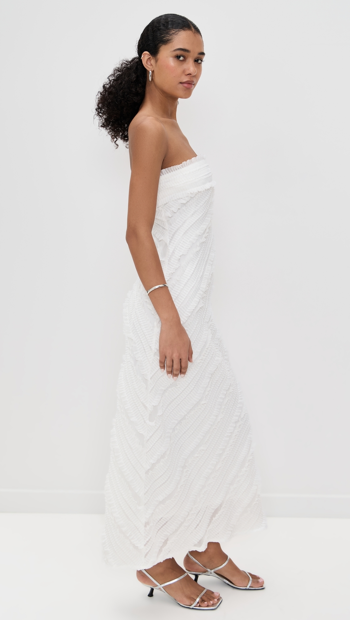 Strapless Ruffled Maxi Dress White