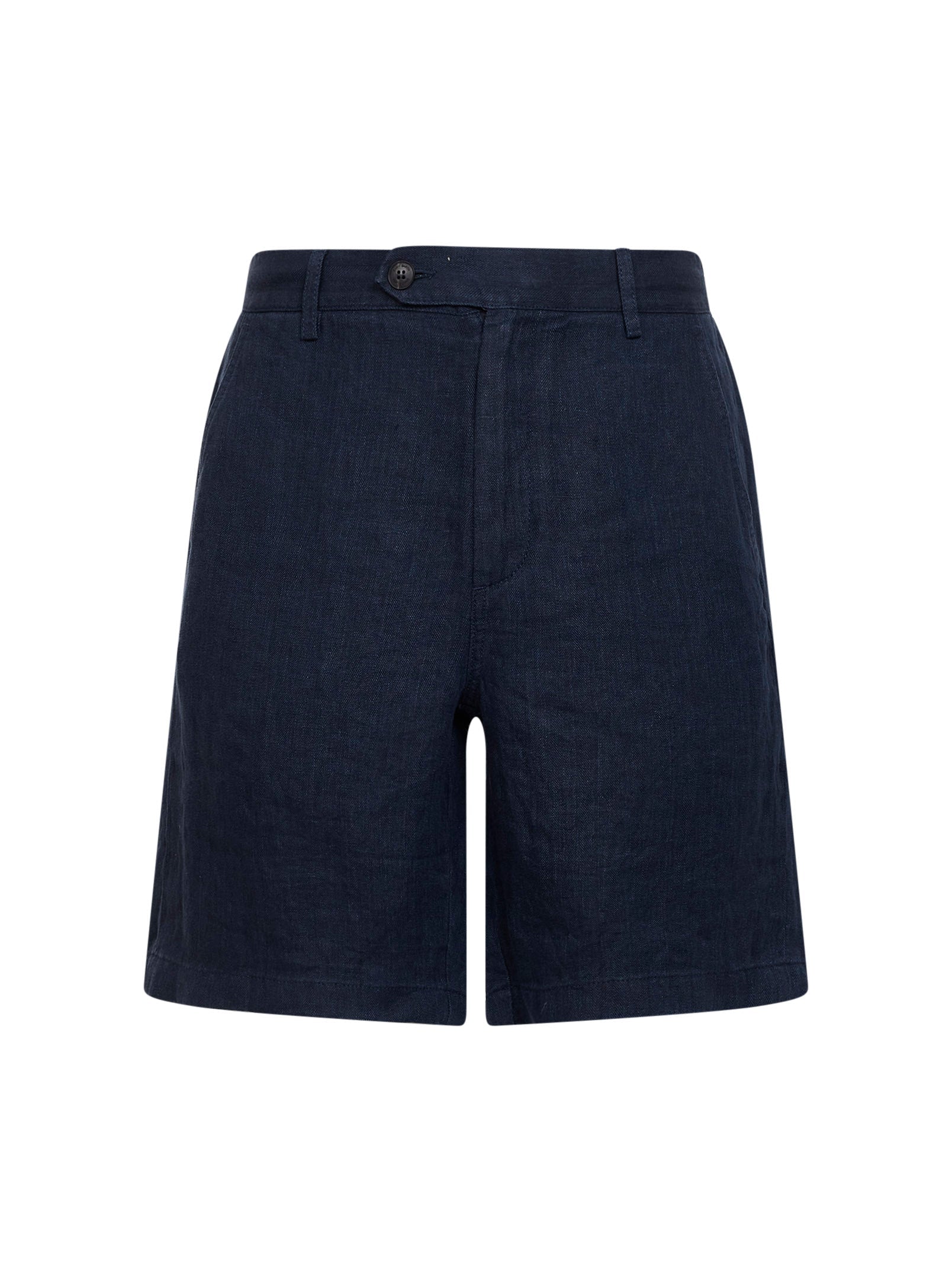Linen Herringbone Bermuda Shorts — Blue