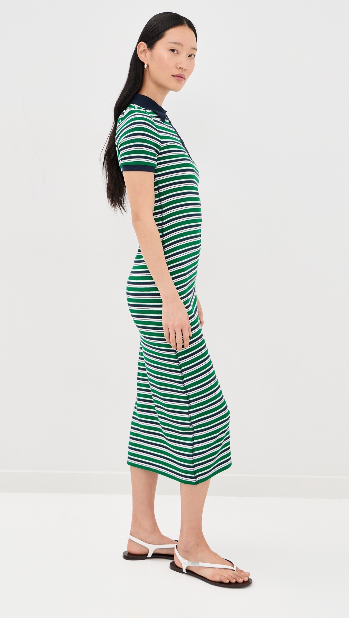 Shelby Knit Polo Midi Dress Kelly Green Stripe