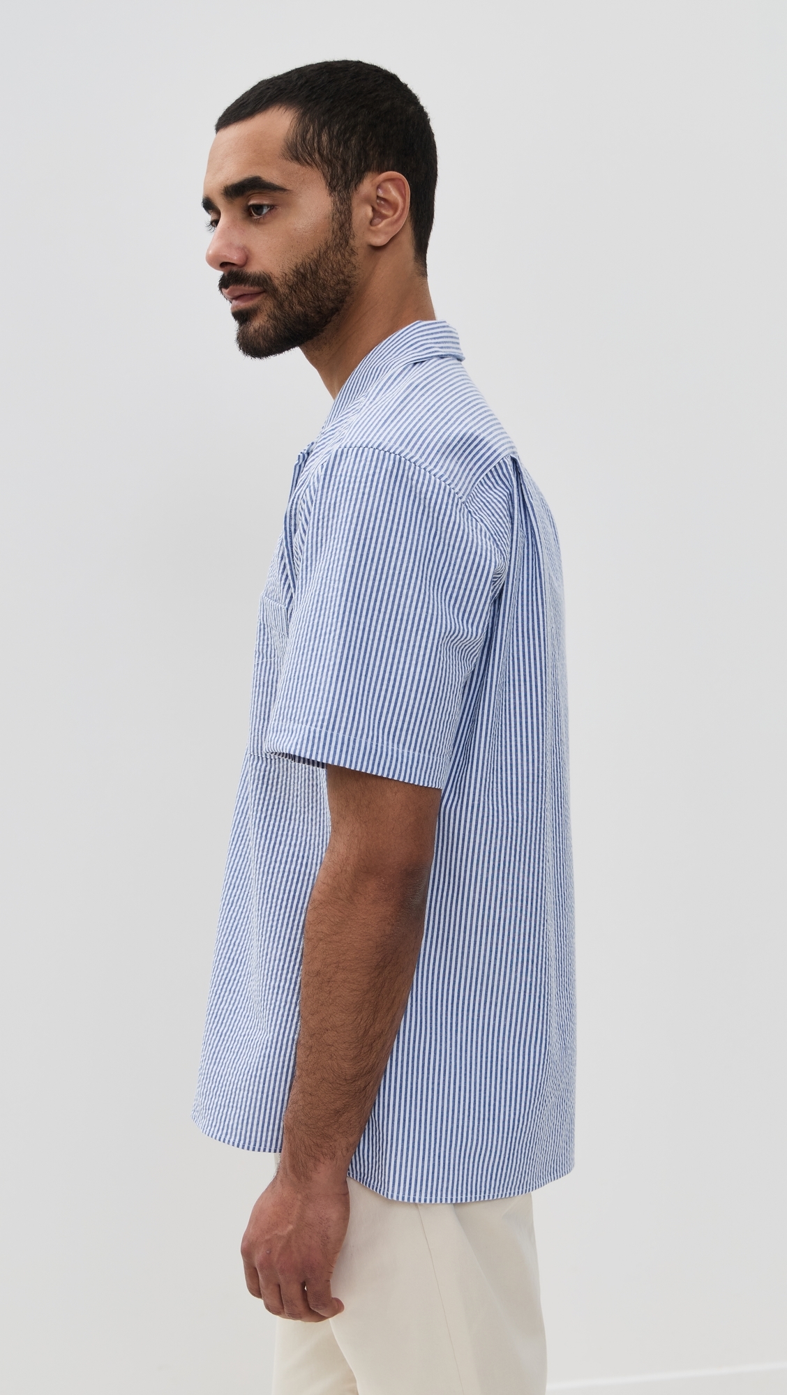 Gitman Vintage Striped Seersucker Camp Shirt Blue Stripe