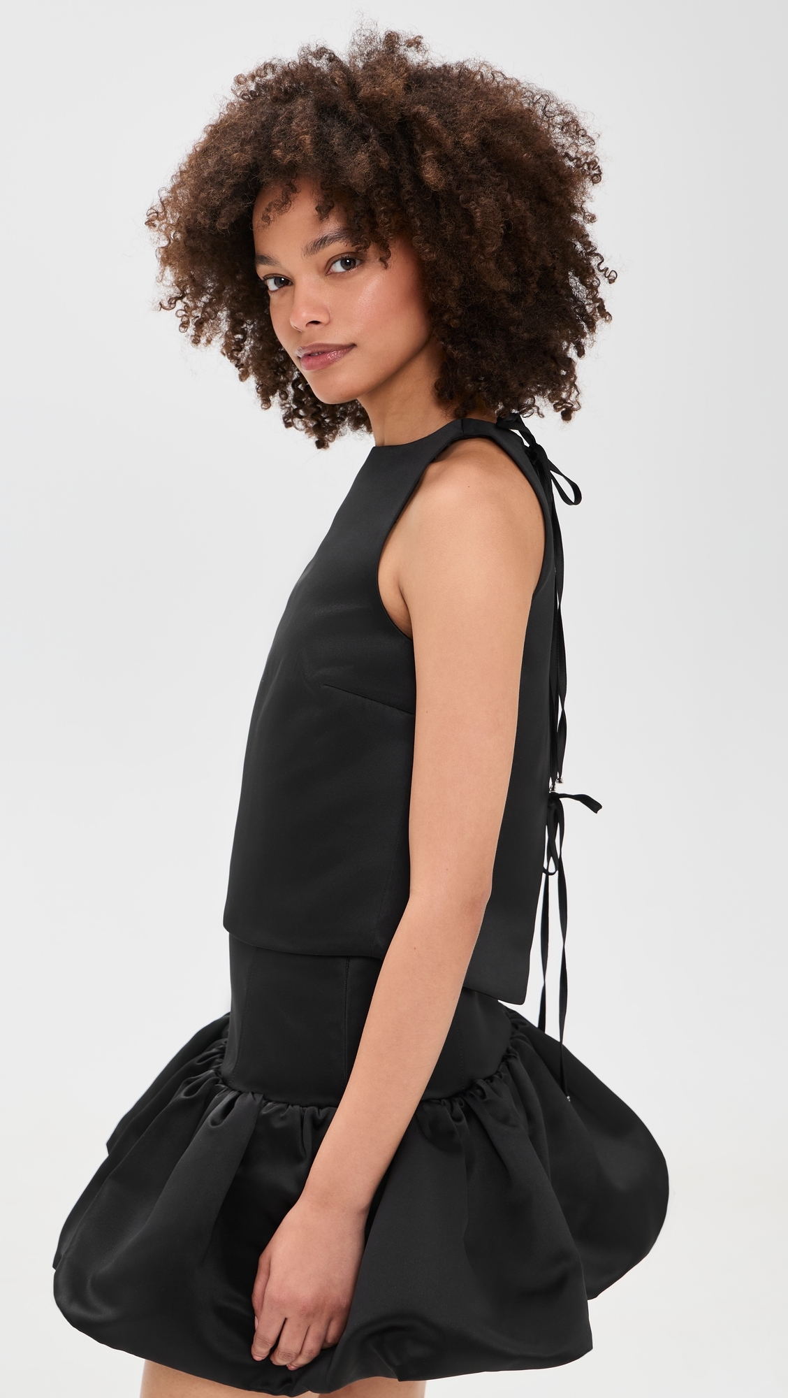 Duchesse Satin Crossover Open Back Top Black