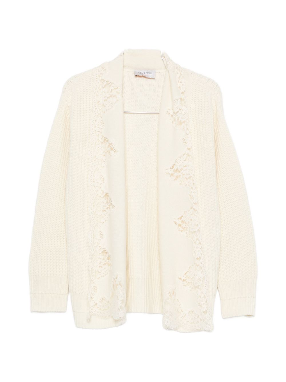 Lace-Trim Ribbed Cardigan — White