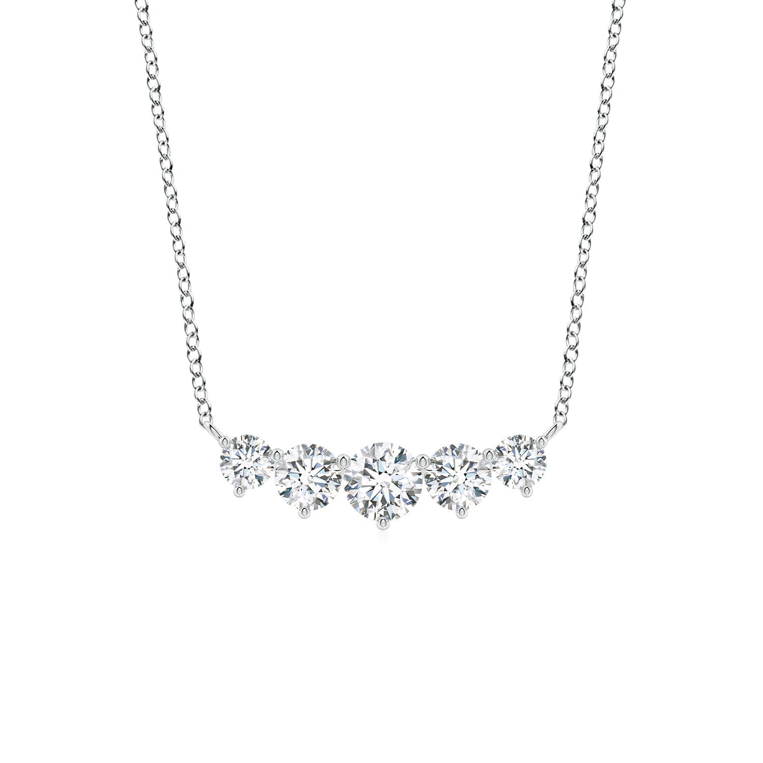 Angara 1.52 CTW Graduated Five Stone Round Lab-Grown Diamond Necklace in 18K White Gold