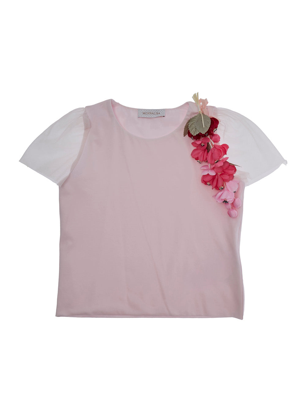 Tulle Floral Appliqué T-Shirt — Pink