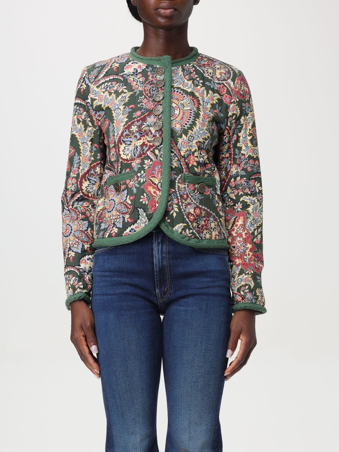 Paisley-print cropped jacket - Green