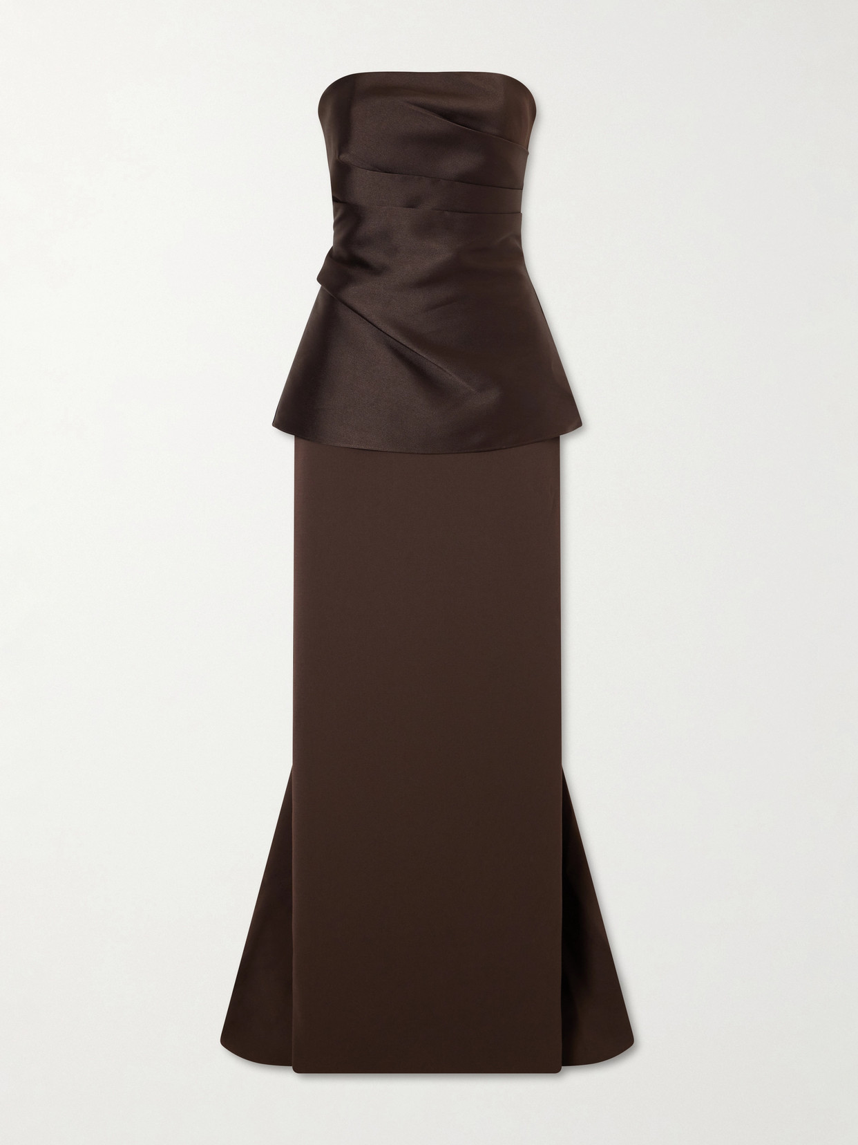 Alia Gathered Satin And Crepe Gown - Brown