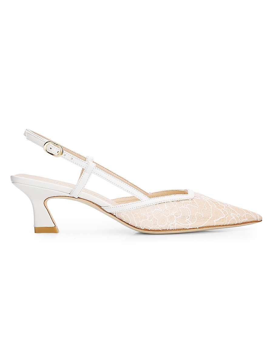 Women's Vinnie 50MM Floral Lace Slingback Pumps - Bianco