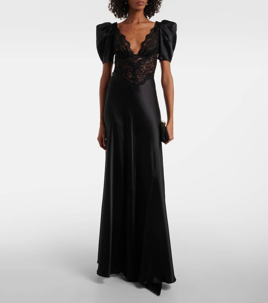 Lace-trimmed silk charmeuse gown