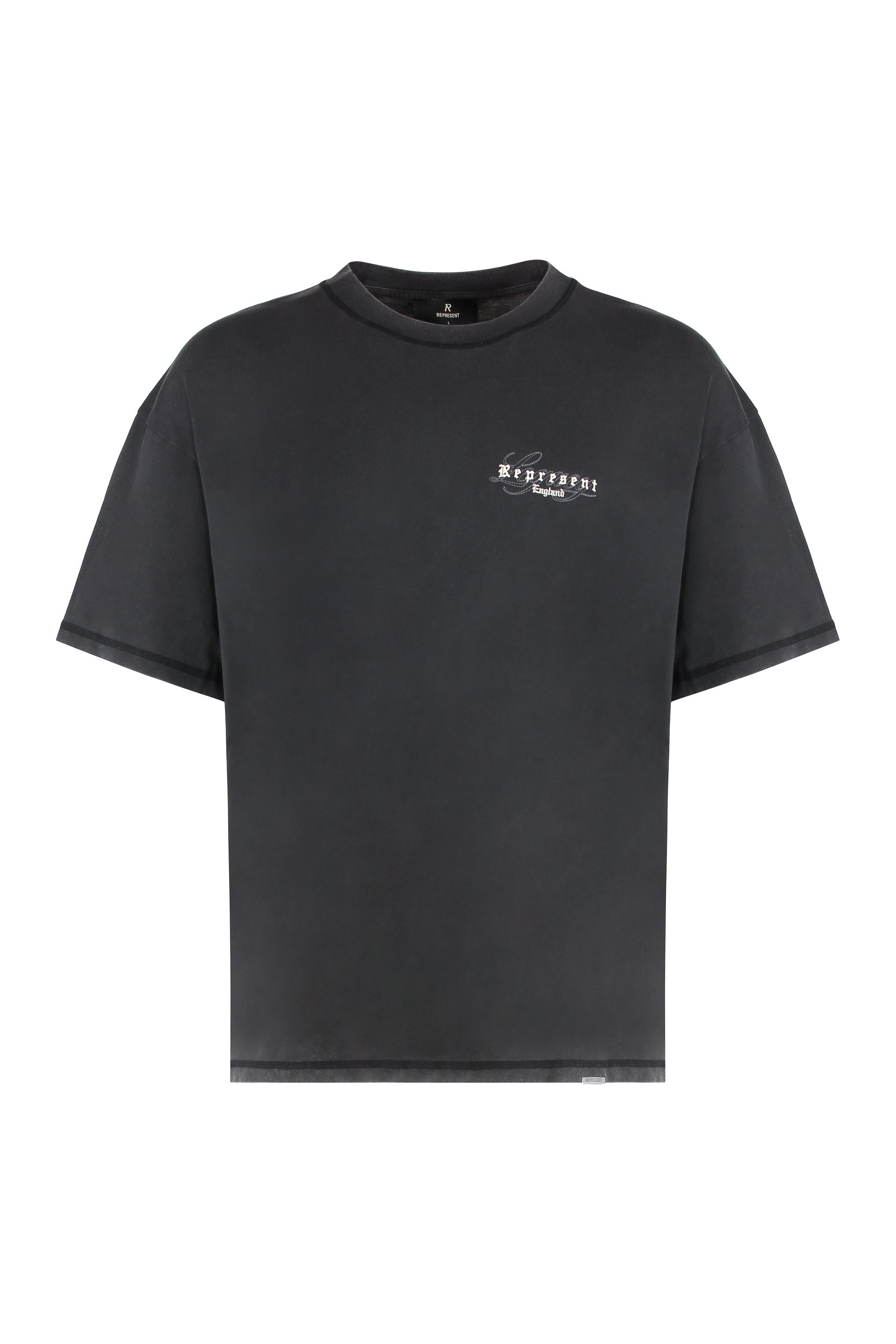 Vintage Effect Logo-Embroidered T-Shirt — Black