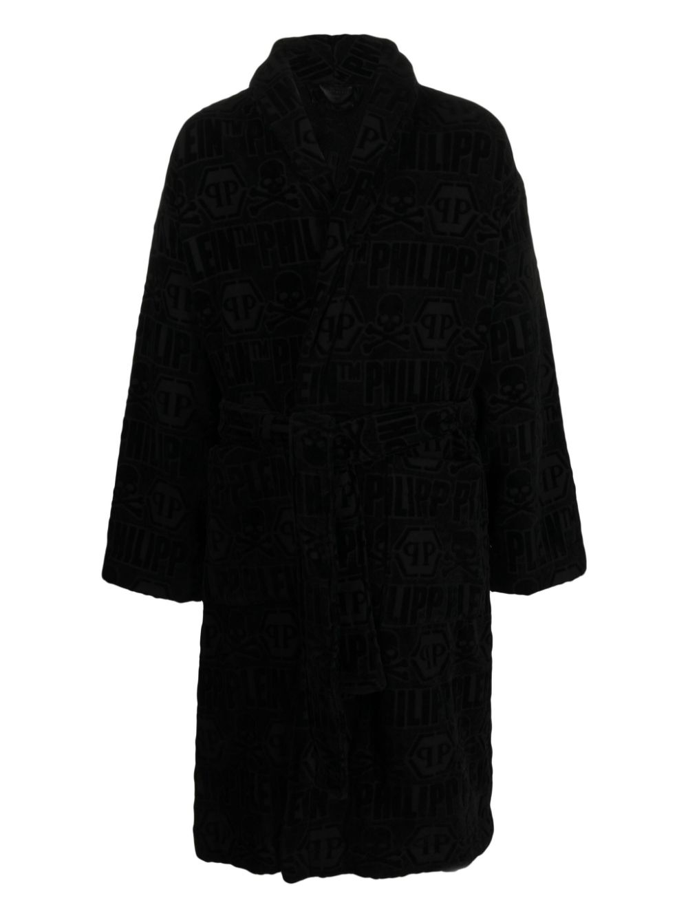 Tiger-print bead-embellished cotton bathrobe - Black