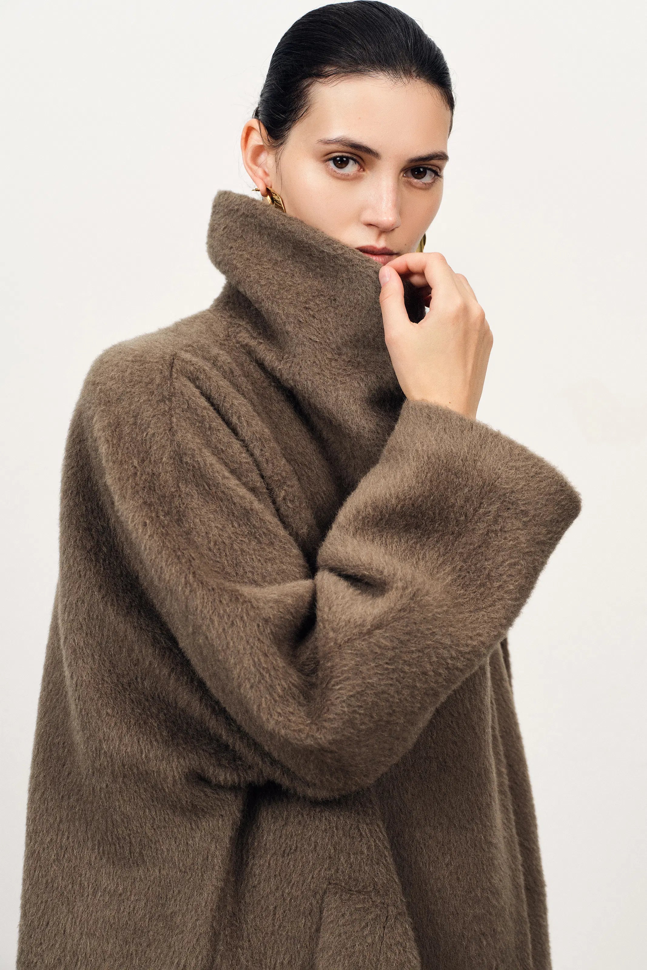 Lumi Mocha Wrap Coat in Alpaca Wool Blend