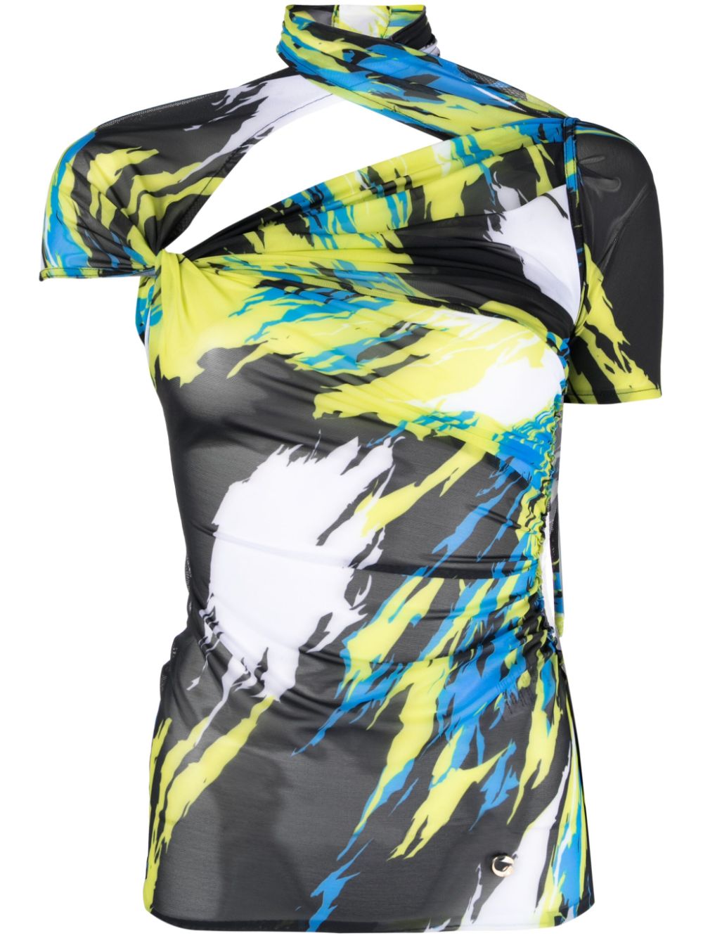 Semi-sheer graphic-print dress - Black