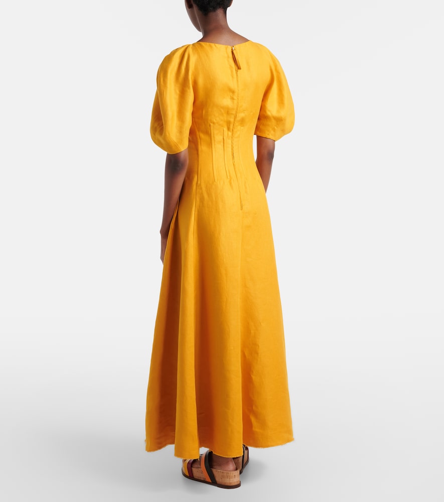 Ranya puff-sleeve linen twill maxi dress
