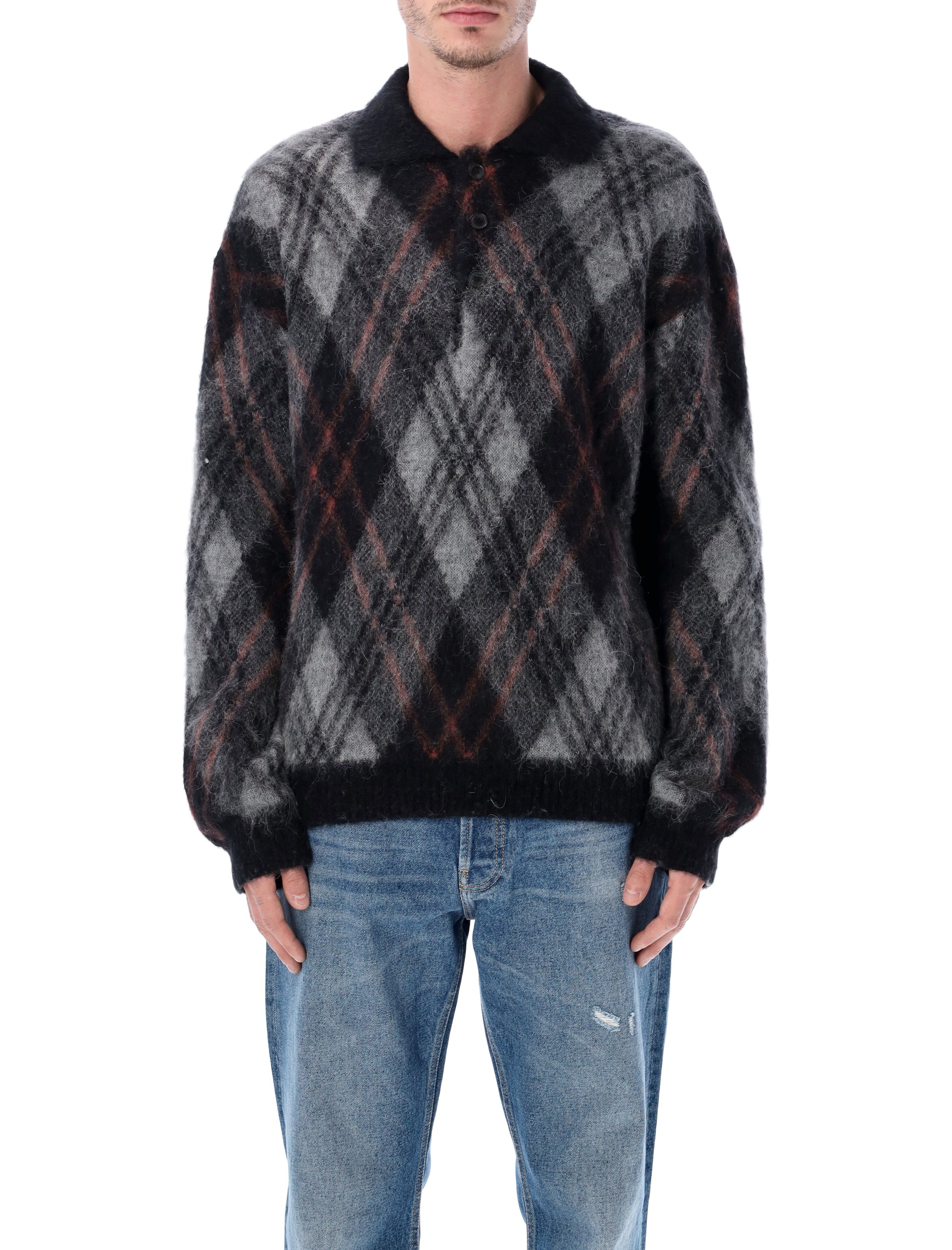Basic Polo Black Rumble Alpaca And Mohair Blend Runble Polyamide Sweater - Men