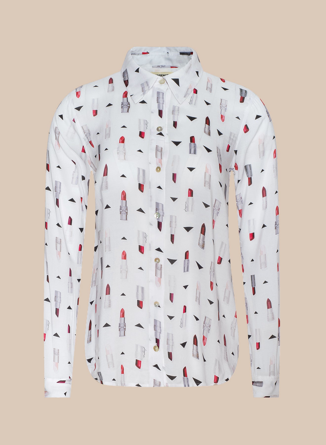 Holly Blouse Top In Ivory Multi Lipstick Geo