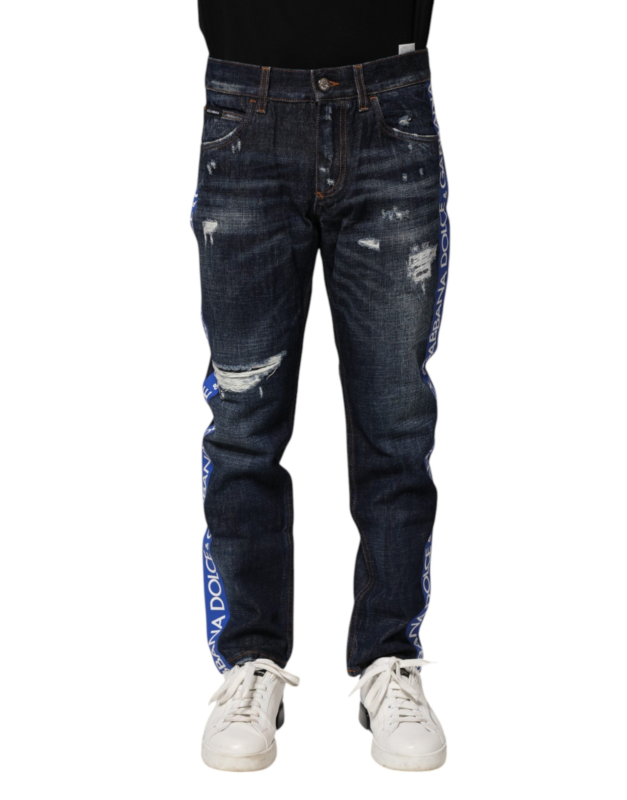Distressed Skinny Denim Jeans — Navy