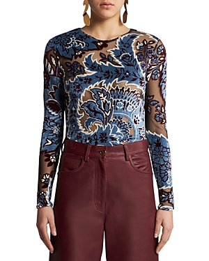 Sheer Detailing Paisley Long Sleeve Top